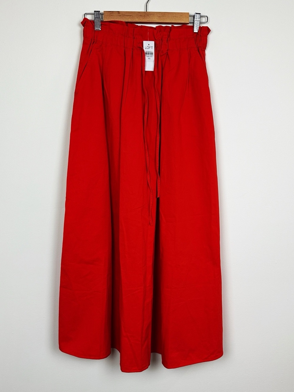 Loft Red Elastic Waistband With Strings Maxi Skirt Sz XS - Picture 2 of 7